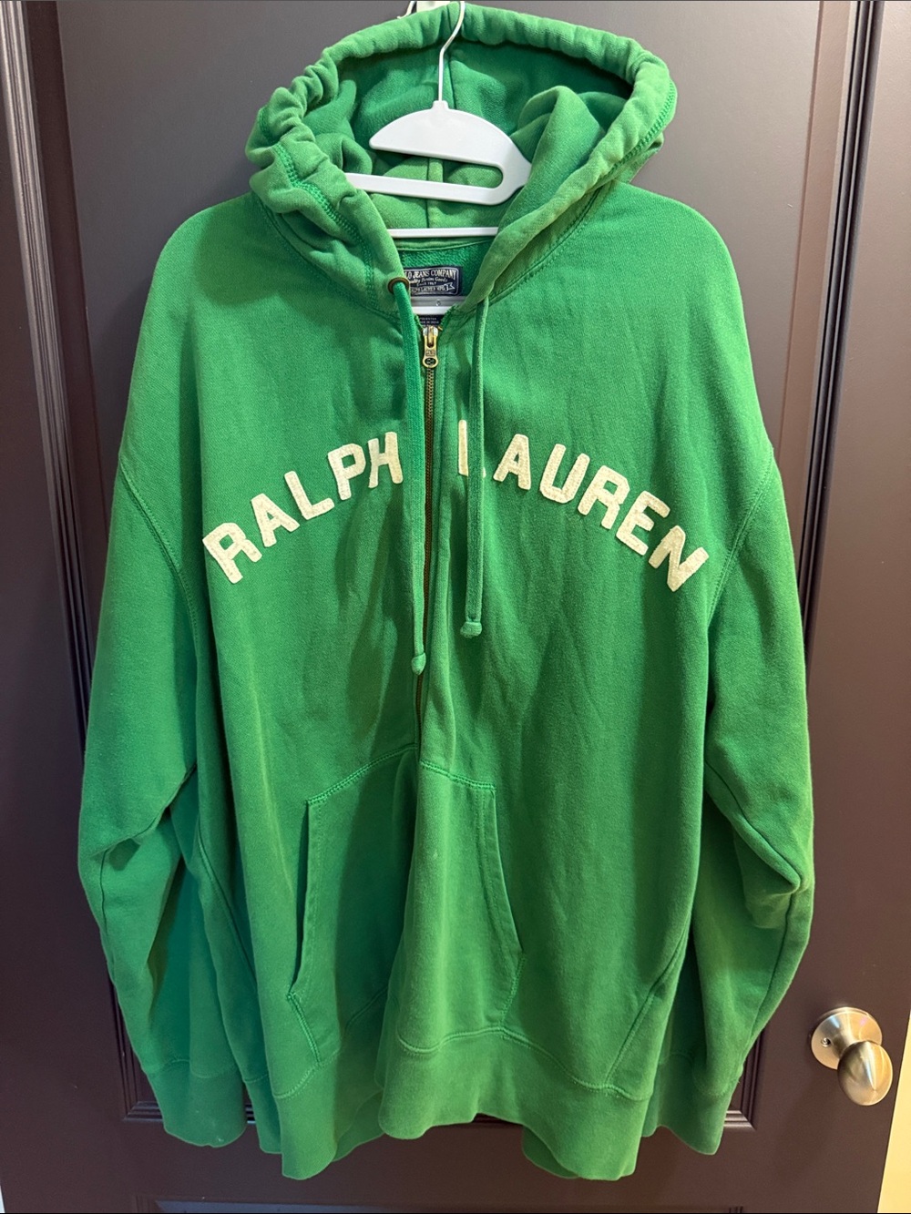 Ralph Lauren Bright Green Zip-Up Hoodie Sweater Oversized